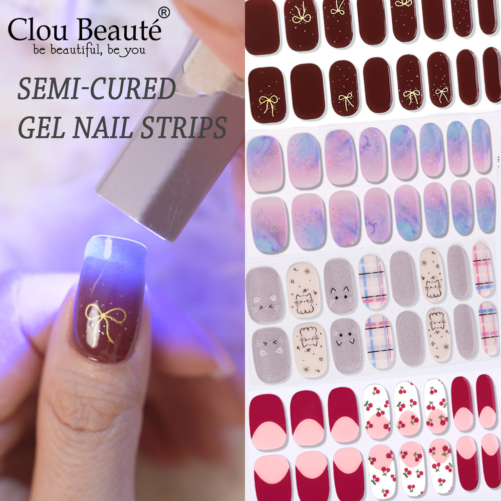 Full Cover Adhesive - Semi-Cured Gel Nail Strips 16 Tips
